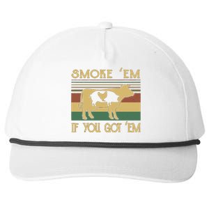 Barbecue With Cow Pig And Chicken Smoke ’Em If You Got ’Em Retro Snapback Five-Panel Rope Hat