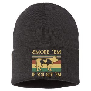 Barbecue With Cow Pig And Chicken Smoke ’Em If You Got ’Em Retro Sustainable Knit Beanie