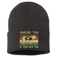 Barbecue With Cow Pig And Chicken Smoke ’Em If You Got ’Em Retro Sustainable Knit Beanie