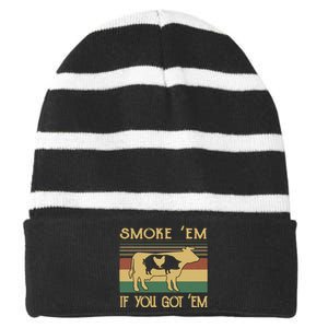 Barbecue With Cow Pig And Chicken Smoke ’Em If You Got ’Em Retro Striped Beanie with Solid Band