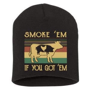 Barbecue With Cow Pig And Chicken Smoke ’Em If You Got ’Em Retro Short Acrylic Beanie