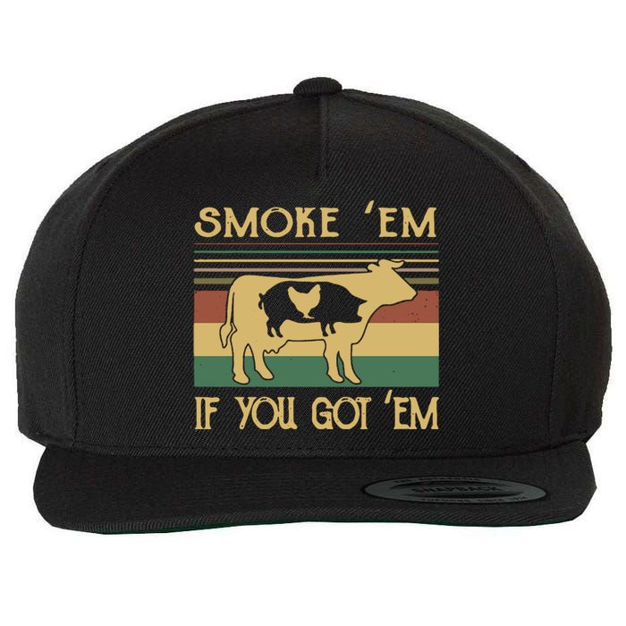 Barbecue With Cow Pig And Chicken Smoke ’Em If You Got ’Em Retro Wool Snapback Cap