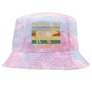 Barbecue With Cow Pig And Chicken Smoke ’Em If You Got ’Em Retro Tie-Dyed Bucket Hat