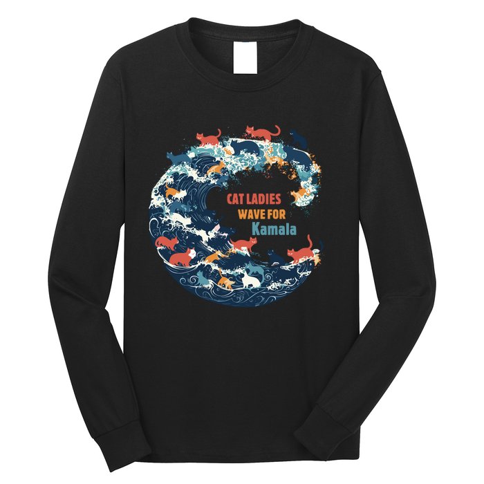 Blue Wave Cat For Kamala Long Sleeve Shirt