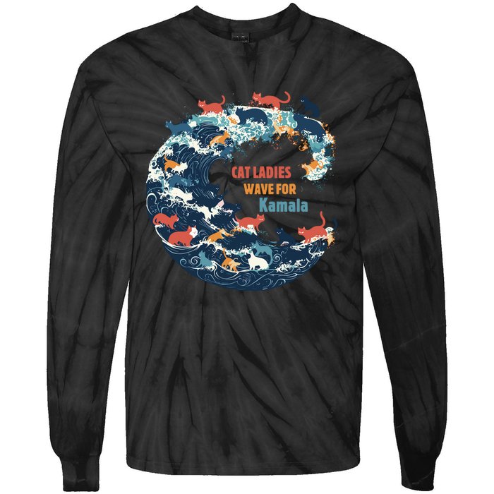 Blue Wave Cat For Kamala Tie-Dye Long Sleeve Shirt