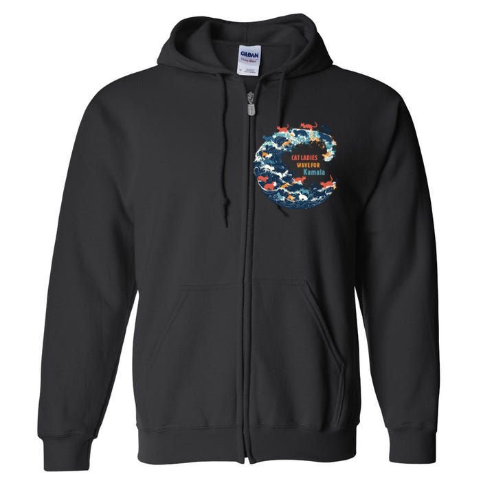 Blue Wave Cat For Kamala Full Zip Hoodie