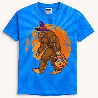 Bigfoot Witch Candy Basket Trick Or Treat Halloween Kids Tie-Dye T-Shirt