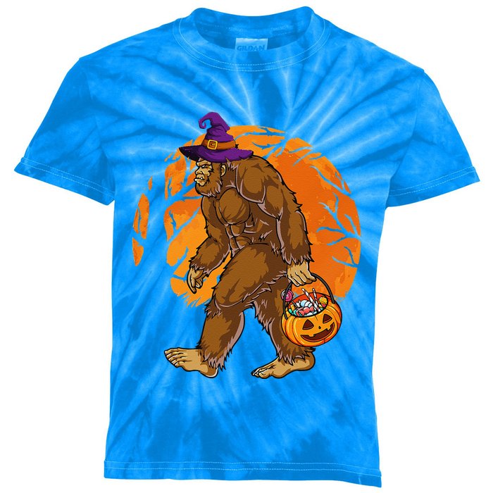 Bigfoot Witch Candy Basket Trick Or Treat Halloween Kids Tie-Dye T-Shirt