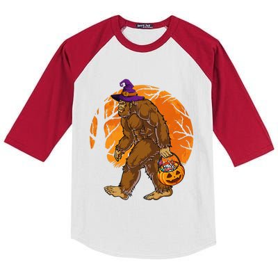 Bigfoot Witch Candy Basket Trick Or Treat Halloween Kids Colorblock Raglan Jersey