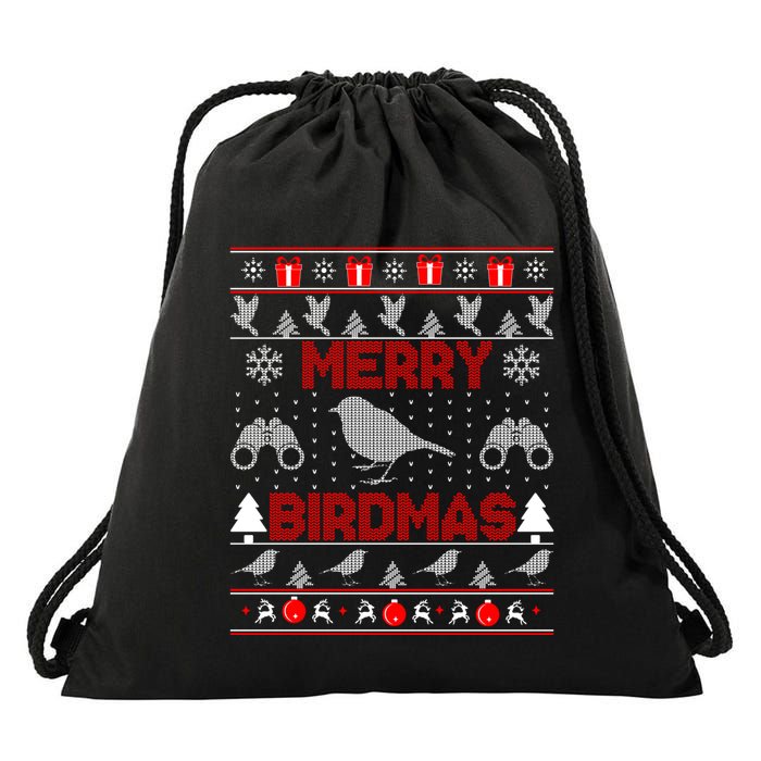 Bird Watching Christmas Birding Merry Birdmas Ugly Sweater Gift Drawstring Bag