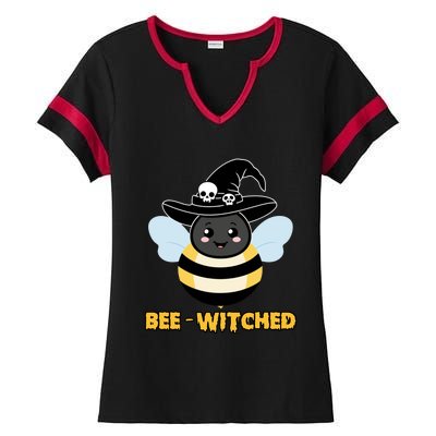 Bee Witched Cute Halloween Bee Wearing Witches Hat Bewitched Ladies Halftime Notch Neck Tee