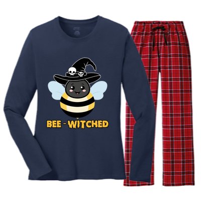 Bee Witched Cute Halloween Bee Wearing Witches Hat Bewitched Women's Long Sleeve Flannel Pajama Set 