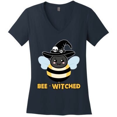 Bee Witched Cute Halloween Bee Wearing Witches Hat Bewitched Women's V-Neck T-Shirt