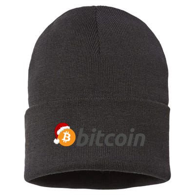 Bitcoin With Christmas Hat Funny Bitcoin With Santa Hat Funny Bitcoin Crypto Sustainable Knit Beanie