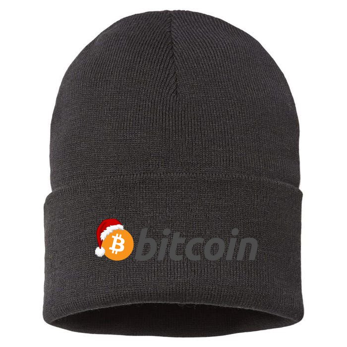 Bitcoin With Christmas Hat Funny Bitcoin With Santa Hat Funny Bitcoin Crypto Sustainable Knit Beanie