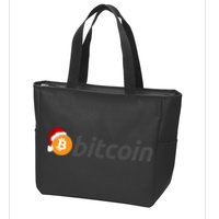 Bitcoin With Christmas Hat Funny Bitcoin With Santa Hat Funny Bitcoin Crypto Zip Tote Bag