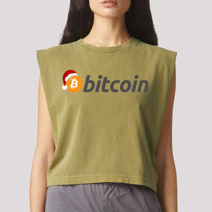 Bitcoin With Christmas Hat Funny Bitcoin With Santa Hat Funny Bitcoin Crypto Garment-Dyed Women's Muscle Tee