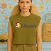 Bitcoin With Christmas Hat Funny Bitcoin With Santa Hat Funny Bitcoin Crypto Garment-Dyed Women's Muscle Tee