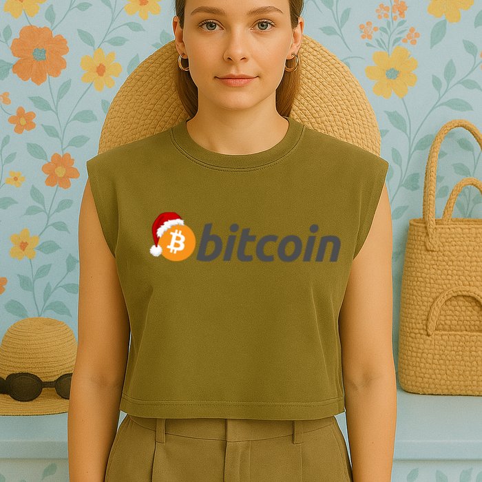 Bitcoin With Christmas Hat Funny Bitcoin With Santa Hat Funny Bitcoin Crypto Garment-Dyed Women's Muscle Tee