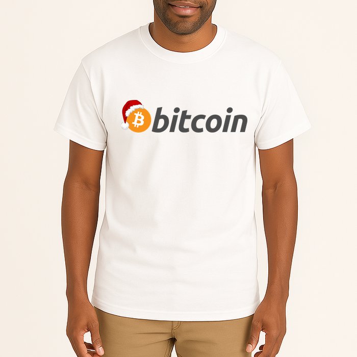 Bitcoin With Christmas Hat Funny Bitcoin With Santa Hat Funny Bitcoin Crypto Tall T-Shirt