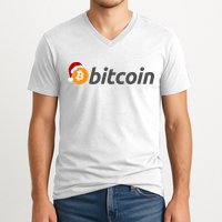 Bitcoin With Christmas Hat Funny Bitcoin With Santa Hat Funny Bitcoin Crypto V-Neck T-Shirt