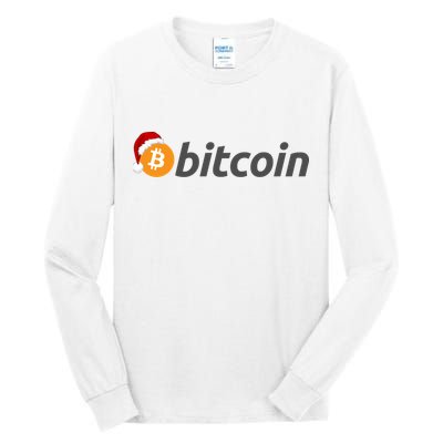 Bitcoin With Christmas Hat Funny Bitcoin With Santa Hat Funny Bitcoin Crypto Tall Long Sleeve T-Shirt