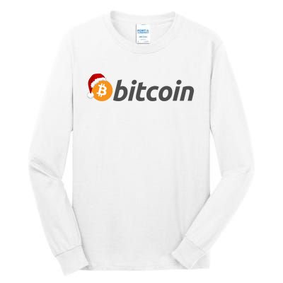 Bitcoin With Christmas Hat Funny Bitcoin With Santa Hat Funny Bitcoin Crypto Tall Long Sleeve T-Shirt