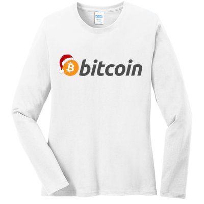 Bitcoin With Christmas Hat Funny Bitcoin With Santa Hat Funny Bitcoin Crypto Ladies Long Sleeve Shirt