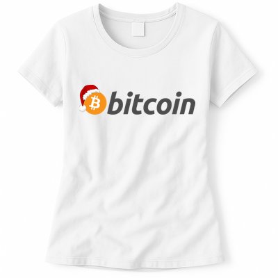 Bitcoin With Christmas Hat Funny Bitcoin With Santa Hat Funny Bitcoin Crypto Womens T-Shirt