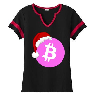 Bitcoin With Christmas Hat Funny Bitcoin Crypto Funny Bitcoin With Santa Hat Ladies Halftime Notch Neck Tee