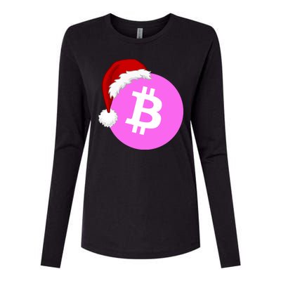 Bitcoin With Christmas Hat Funny Bitcoin Crypto Funny Bitcoin With Santa Hat Womens Cotton Relaxed Long Sleeve T-Shirt