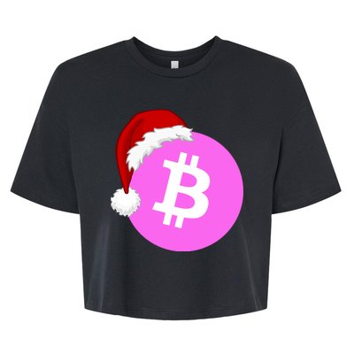 Bitcoin With Christmas Hat Funny Bitcoin Crypto Funny Bitcoin With Santa Hat Bella+Canvas Jersey Crop Tee