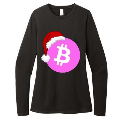 Bitcoin With Christmas Hat Funny Bitcoin Crypto Funny Bitcoin With Santa Hat Womens CVC Long Sleeve Shirt