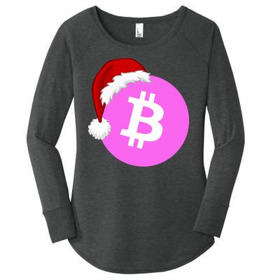 Bitcoin With Christmas Hat Funny Bitcoin Crypto Funny Bitcoin With Santa Hat Women's Perfect Tri Tunic Long Sleeve Shirt