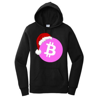 Bitcoin With Christmas Hat Funny Bitcoin Crypto Funny Bitcoin With Santa Hat Women's Pullover Hoodie