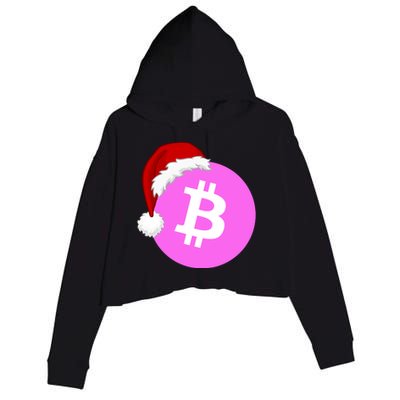 Bitcoin With Christmas Hat Funny Bitcoin Crypto Funny Bitcoin With Santa Hat Crop Fleece Hoodie