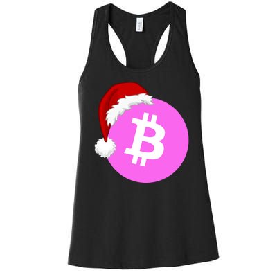 Bitcoin With Christmas Hat Funny Bitcoin Crypto Funny Bitcoin With Santa Hat Women's Racerback Tank