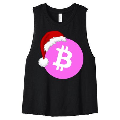 Bitcoin With Christmas Hat Funny Bitcoin Crypto Funny Bitcoin With Santa Hat Women's Racerback Cropped Tank