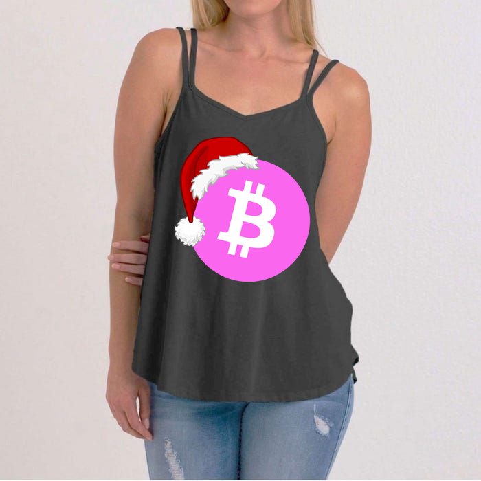 Bitcoin With Christmas Hat Funny Bitcoin Crypto Funny Bitcoin With Santa Hat Women's Strappy Tank