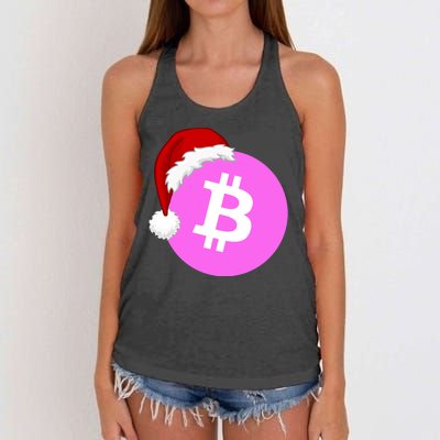 Bitcoin With Christmas Hat Funny Bitcoin Crypto Funny Bitcoin With Santa Hat Women's Knotted Racerback Tank