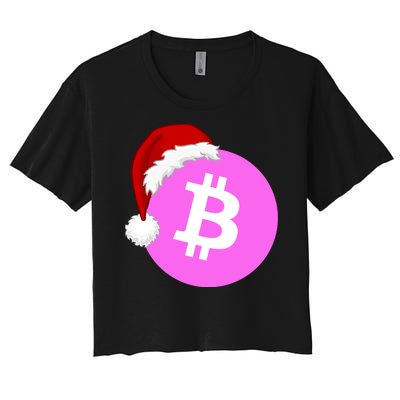 Bitcoin With Christmas Hat Funny Bitcoin Crypto Funny Bitcoin With Santa Hat Women's Crop Top Tee