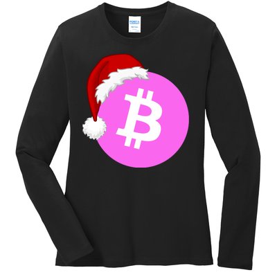 Bitcoin With Christmas Hat Funny Bitcoin Crypto Funny Bitcoin With Santa Hat Ladies Long Sleeve Shirt