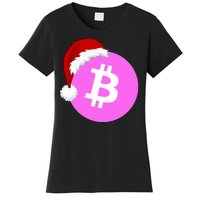 Bitcoin With Christmas Hat Funny Bitcoin Crypto Funny Bitcoin With Santa Hat Women's T-Shirt