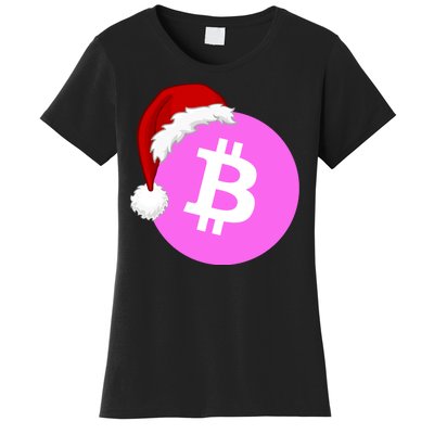 Bitcoin With Christmas Hat Funny Bitcoin Crypto Funny Bitcoin With Santa Hat Women's T-Shirt