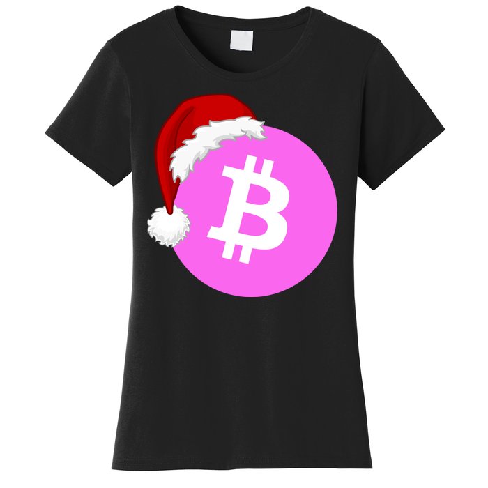 Bitcoin With Christmas Hat Funny Bitcoin Crypto Funny Bitcoin With Santa Hat Women's T-Shirt