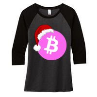 Bitcoin With Christmas Hat Funny Bitcoin Crypto Funny Bitcoin With Santa Hat Women's Tri-Blend 3/4-Sleeve Raglan Shirt