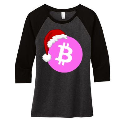 Bitcoin With Christmas Hat Funny Bitcoin Crypto Funny Bitcoin With Santa Hat Women's Tri-Blend 3/4-Sleeve Raglan Shirt