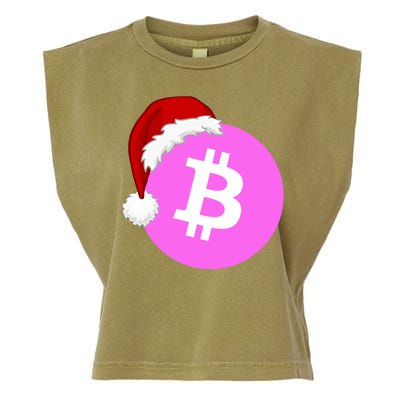 Bitcoin With Christmas Hat Funny Bitcoin Crypto Funny Bitcoin With Santa Hat Garment-Dyed Women's Muscle Tee