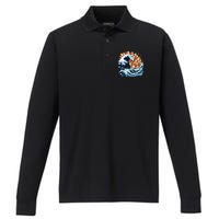 Blue Wave Cat For Kamala Harris Performance Long Sleeve Polo