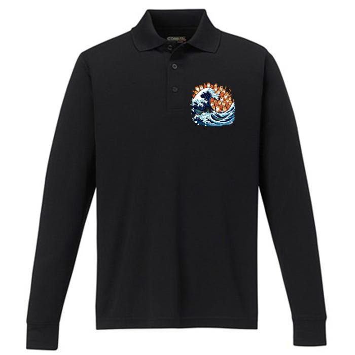 Blue Wave Cat For Kamala Harris Performance Long Sleeve Polo